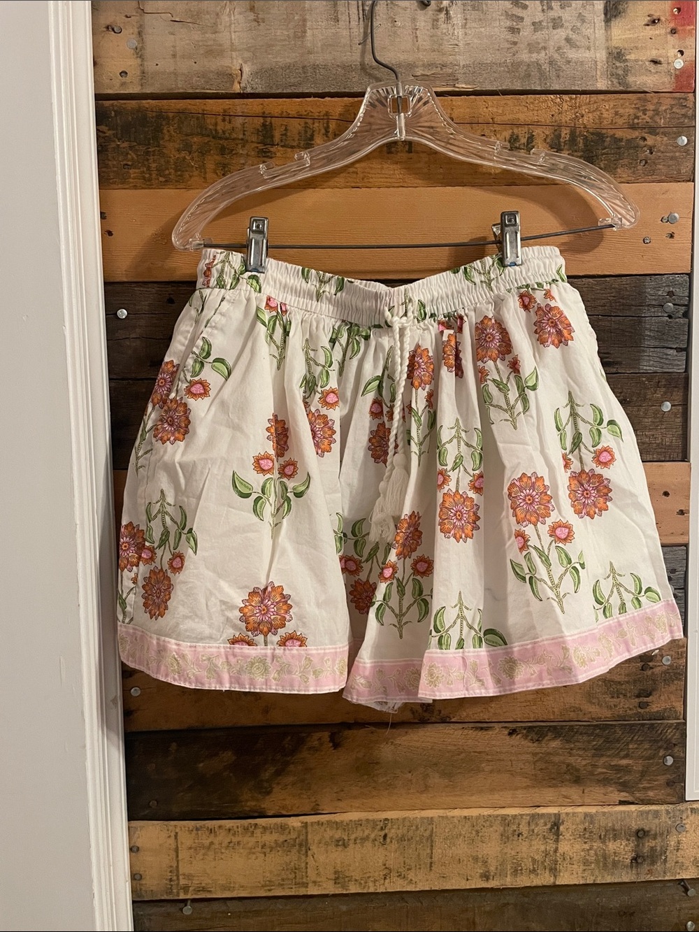 Old Navy White Floral Cotton Skort with Pink Hem